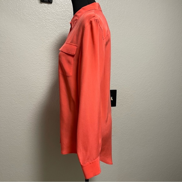 Two by Vince Camuto Bright Coral Long Sleeve Button Down 100% Silk MEDIUM - Picture 3 of 8